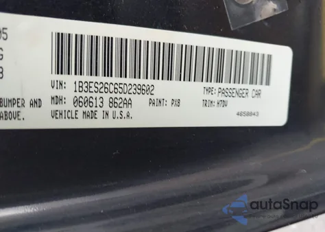 2005 Dodge Neon Se z USA, uszkodzony, nr VIN 1B3ES26C65D239602